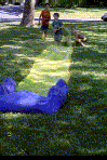 James goes through the slip-n-slide