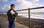 James on Bexhill beach, high tide